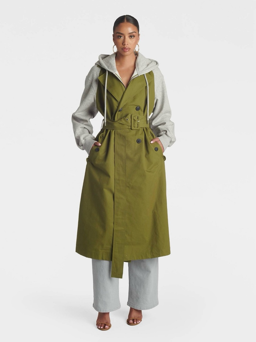 KBB by KAHLANA Women’s The Sweatshirt Trench coat - Olive Green size S